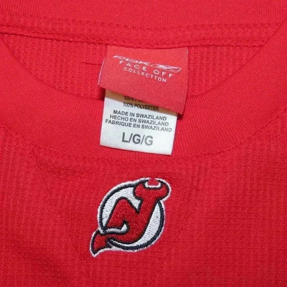 Reebok Face Off Collection New Jersy Devils Long Sleeve Waffle Knit Shirt Size L - Picture 6 of 9
